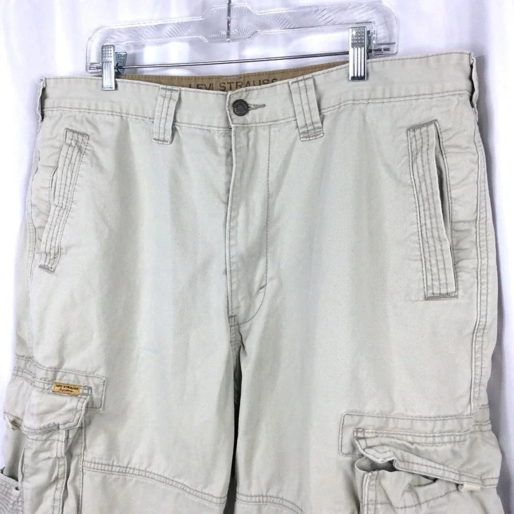 Levi's Strauss Signature Cargo Shorts Mens 38 Beige Heavy Duty Cotton 12